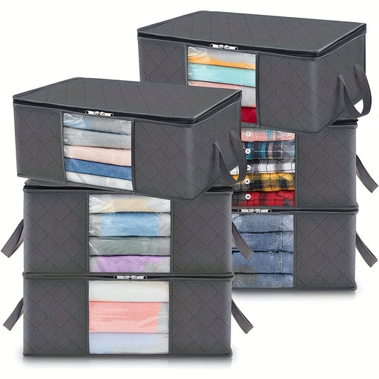 6pcs Zippered Portable Storage Bins With Sturdy Handles＆visible Window, Durable Foldable Storage Boxes For Halloween Decorations, Clothes, Kids Toys, Towels, Books, Quilts, Space Saving Organizer Of Closet, Laundry, Home, Dorm