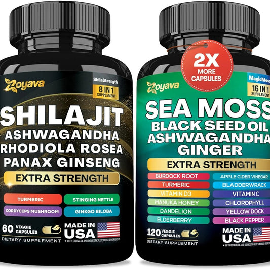 Shilajit 8-in-1 and Sea Moss 16-in-1 Supplement Bundle